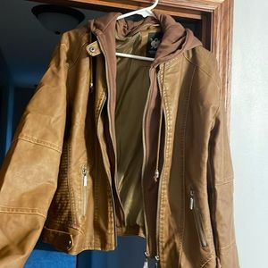 Removable Hood Leather-Like Jacket